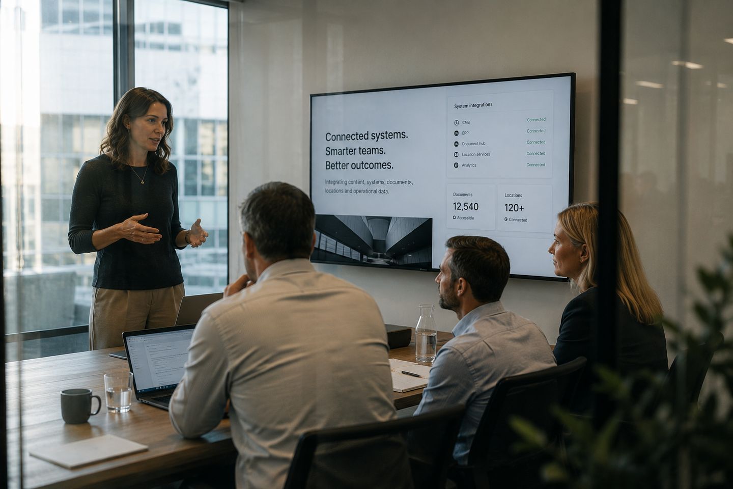 Property manager monitoring connected building systems through a unified facilities and IoT operations platform developed by AO.