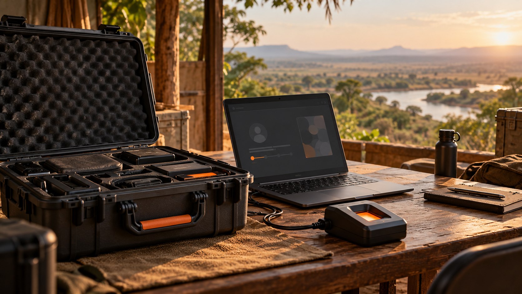 Illustration of a portable laptop and fingerprint reader kit for field operations.